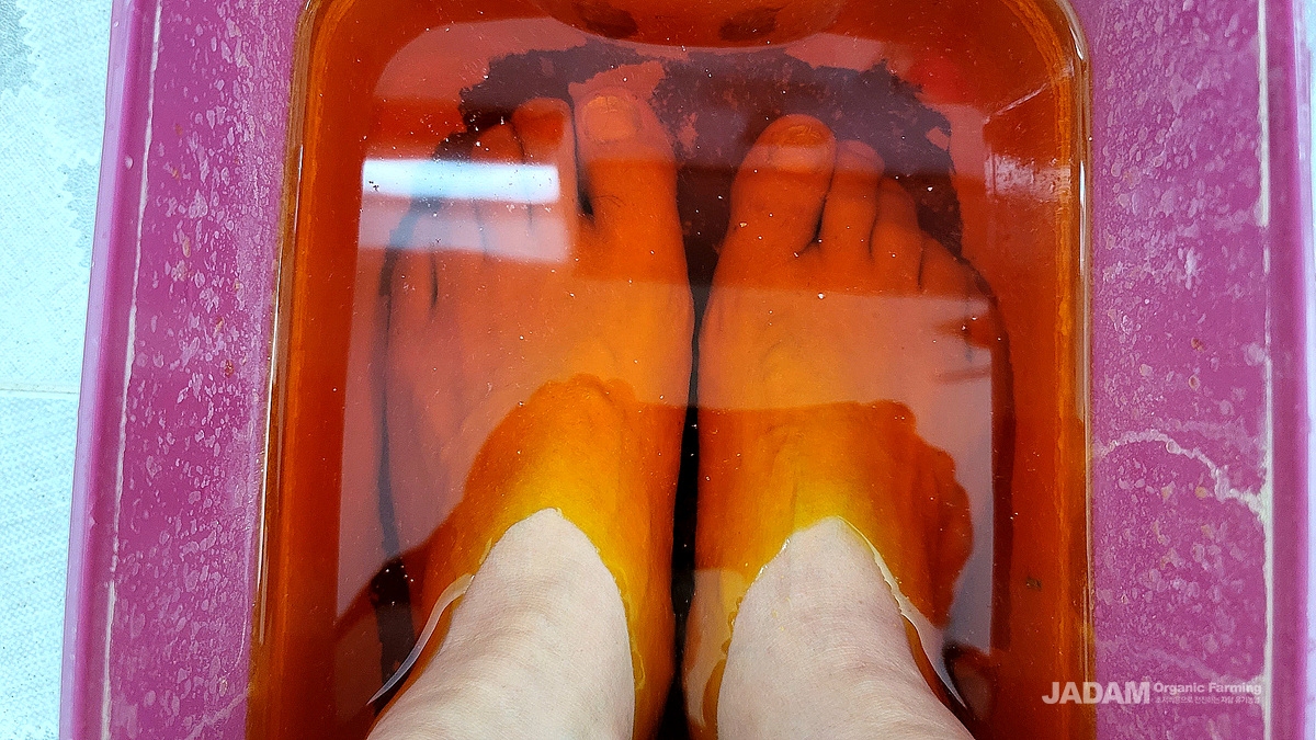 자닮유황 20배 희석액에 발을 3분 정도 담가둔다. 피부가 약한 사람은 삼가해야 한다.